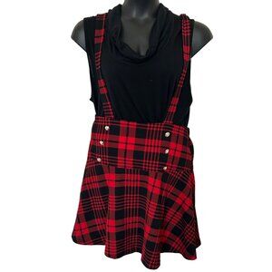 Red & Black Plaid Suspender Skirt Shein Curve OXL